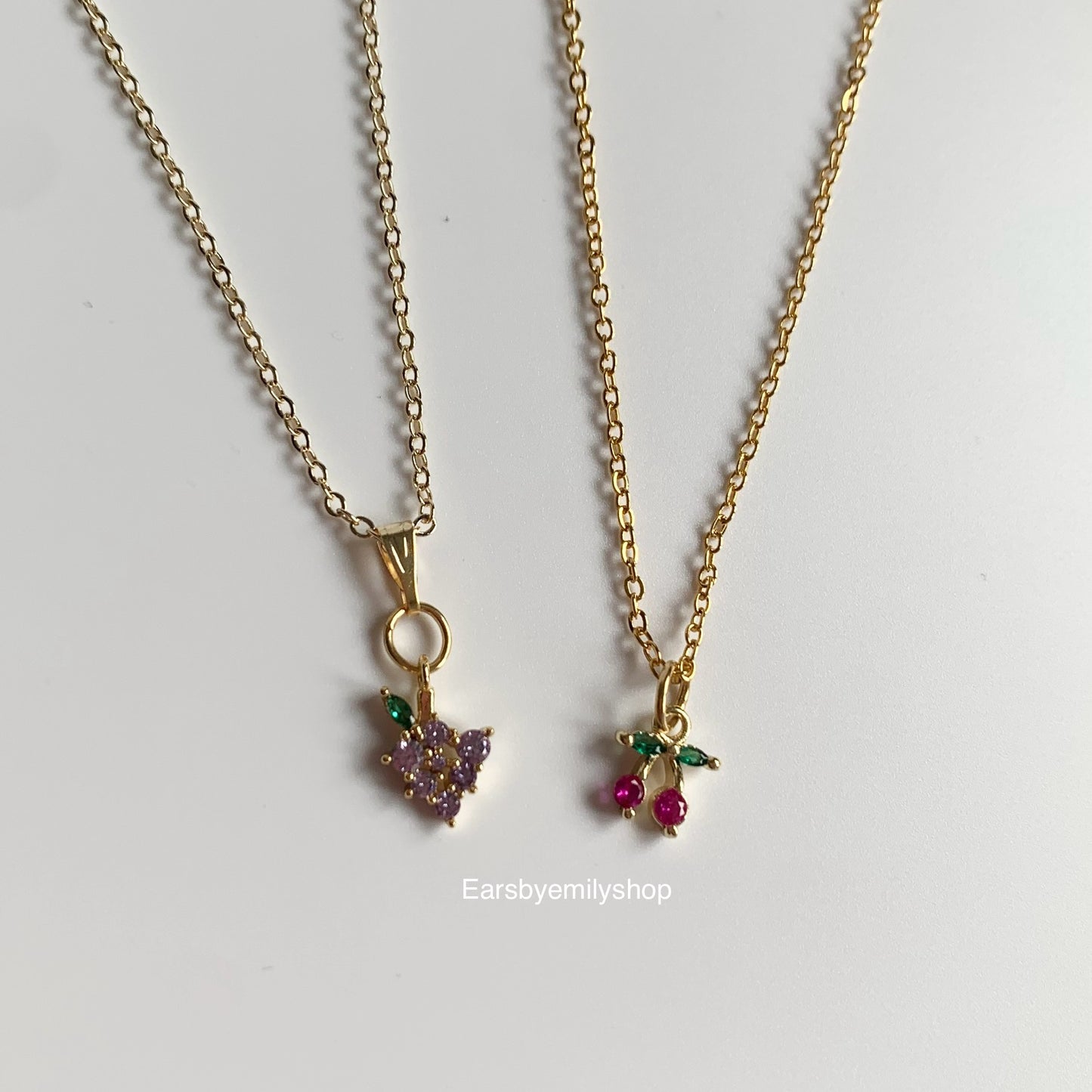 Gold plated fruit 16 inch Cherry or grape necklace