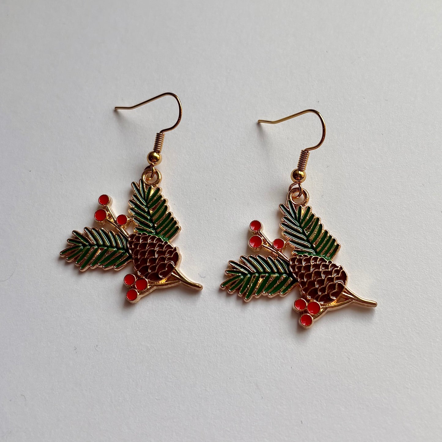 Christmas festive pinecone gold drop dangle earrings