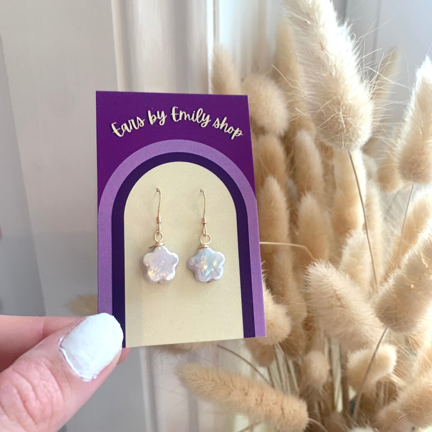 sterling silver or gold filled flower shaped fresh water pearl earrings