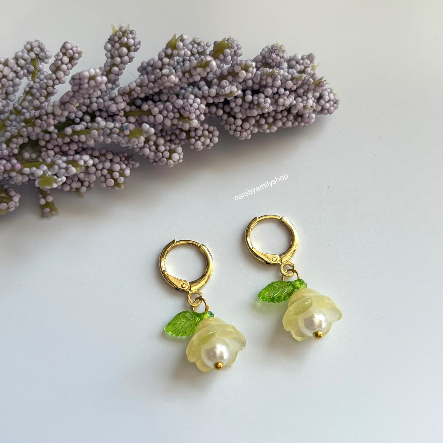 Cool colourful flower dangle gold plated huggie hoop earrings