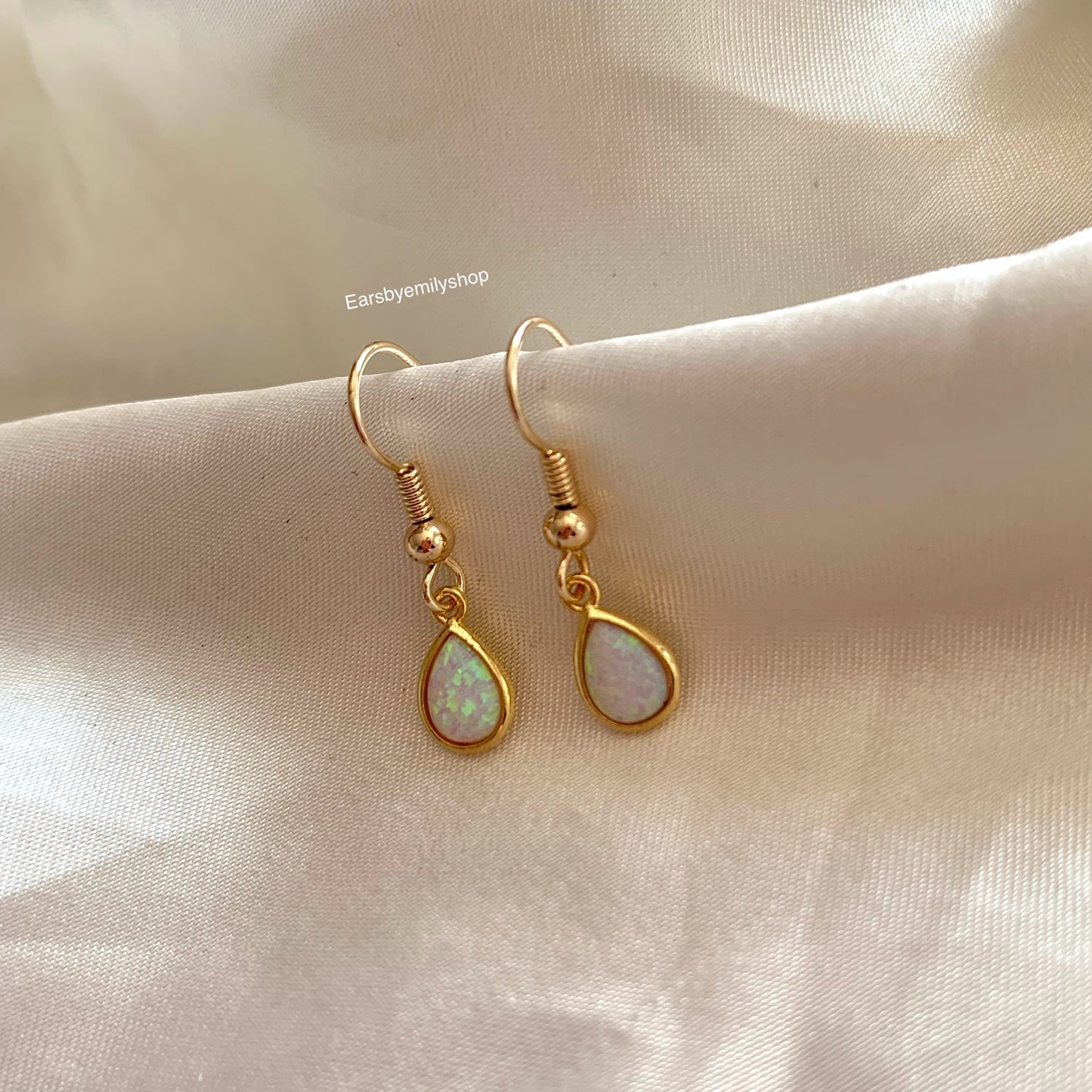 14k gold plated Opal gemstone drop dangle minimalist earrings