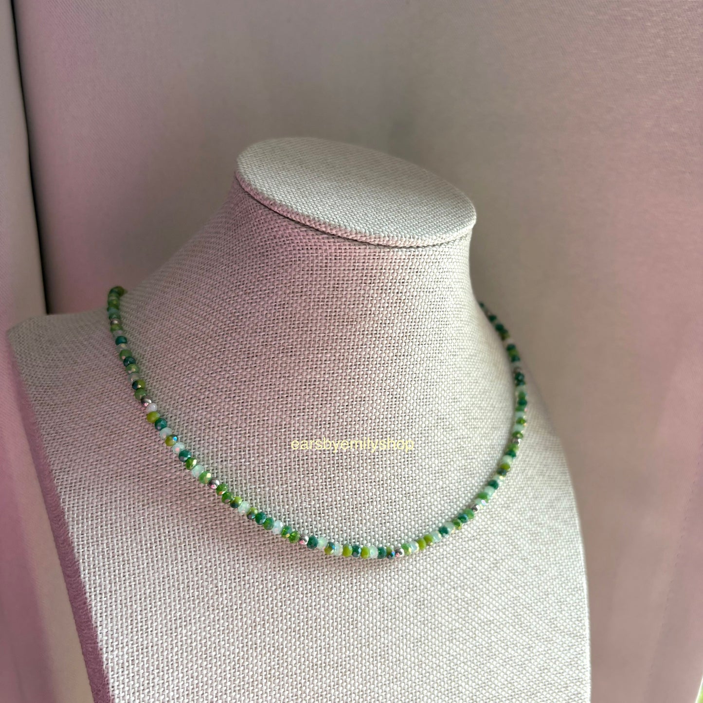 Green and silver cool handmade beaded 24kt stainless steel necklace