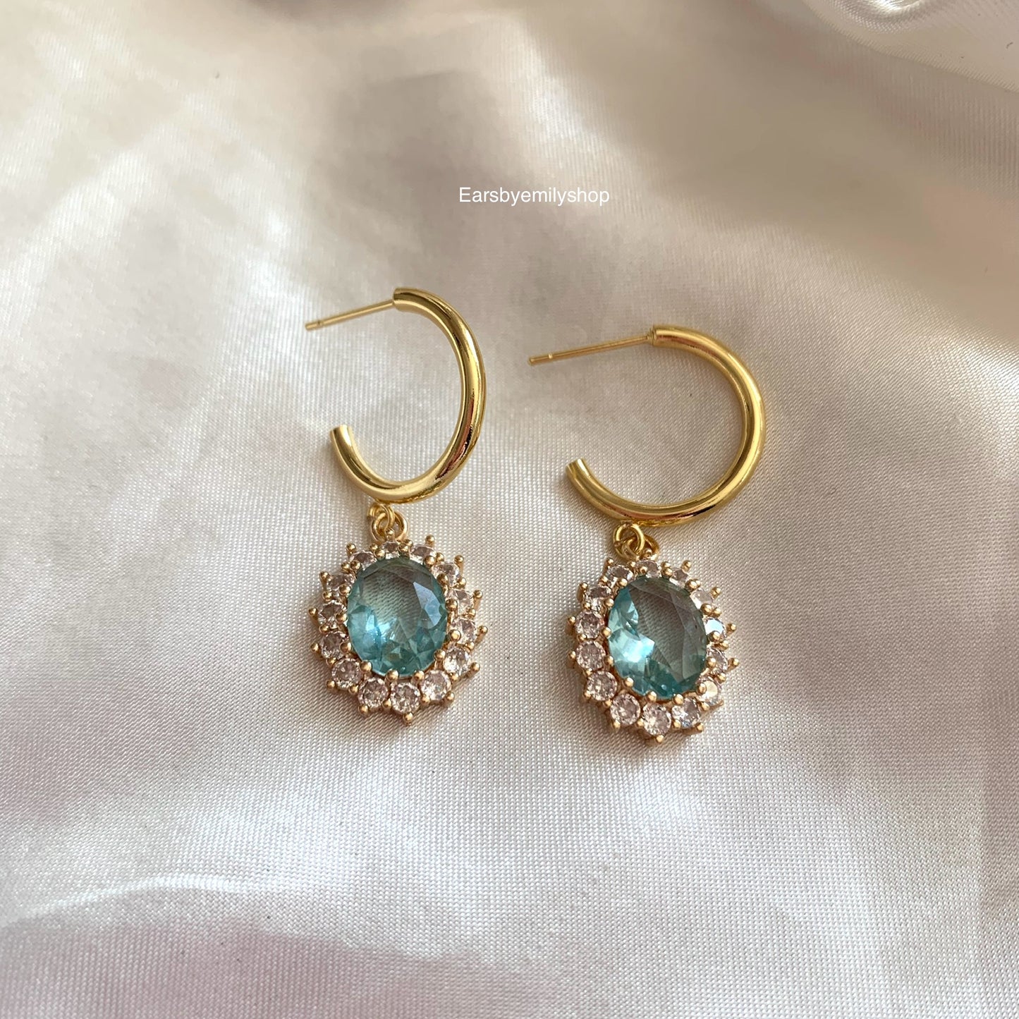 Gold plated light blue oval crystal with diamanté necklace, earrings or jewellery set