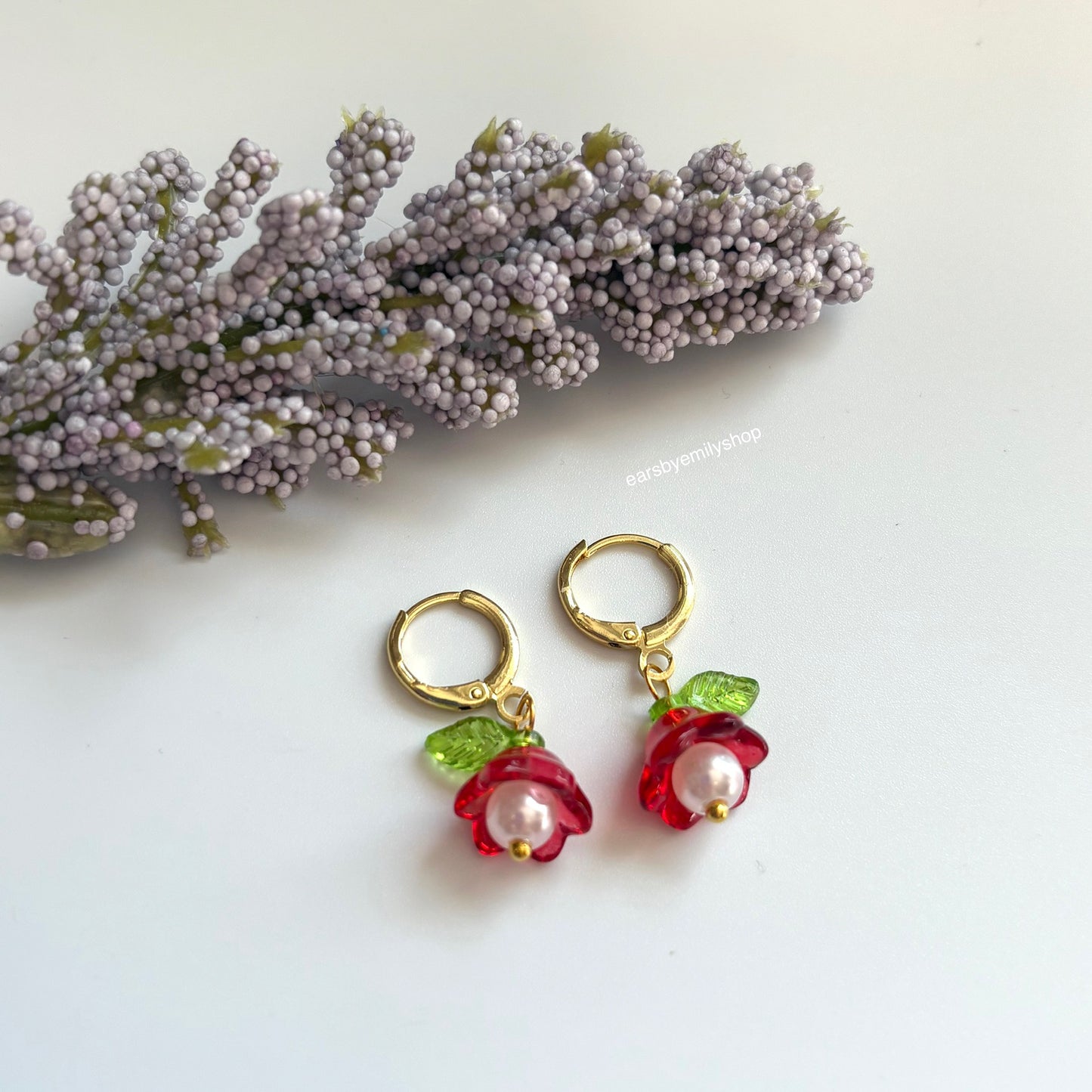 Cool colourful flower dangle gold plated huggie hoop earrings
