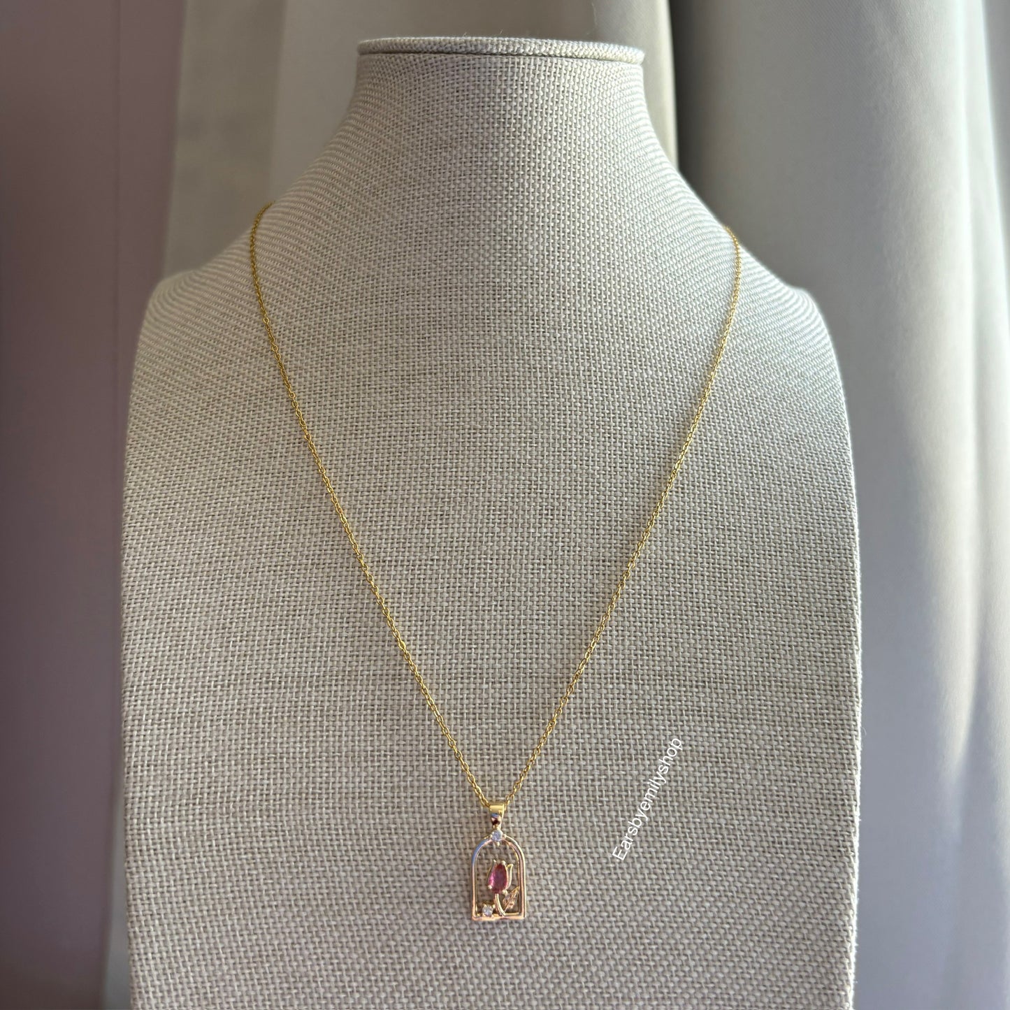 18k gold plated crystal flower arch necklace