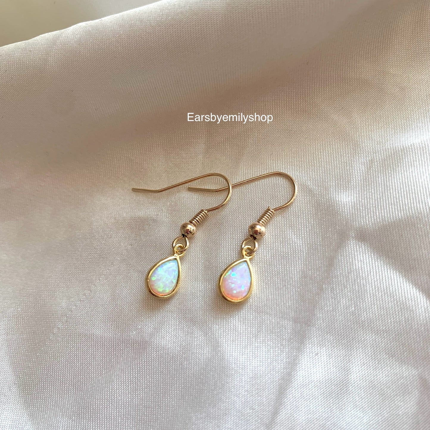 14k gold plated Opal gemstone drop dangle minimalist earrings