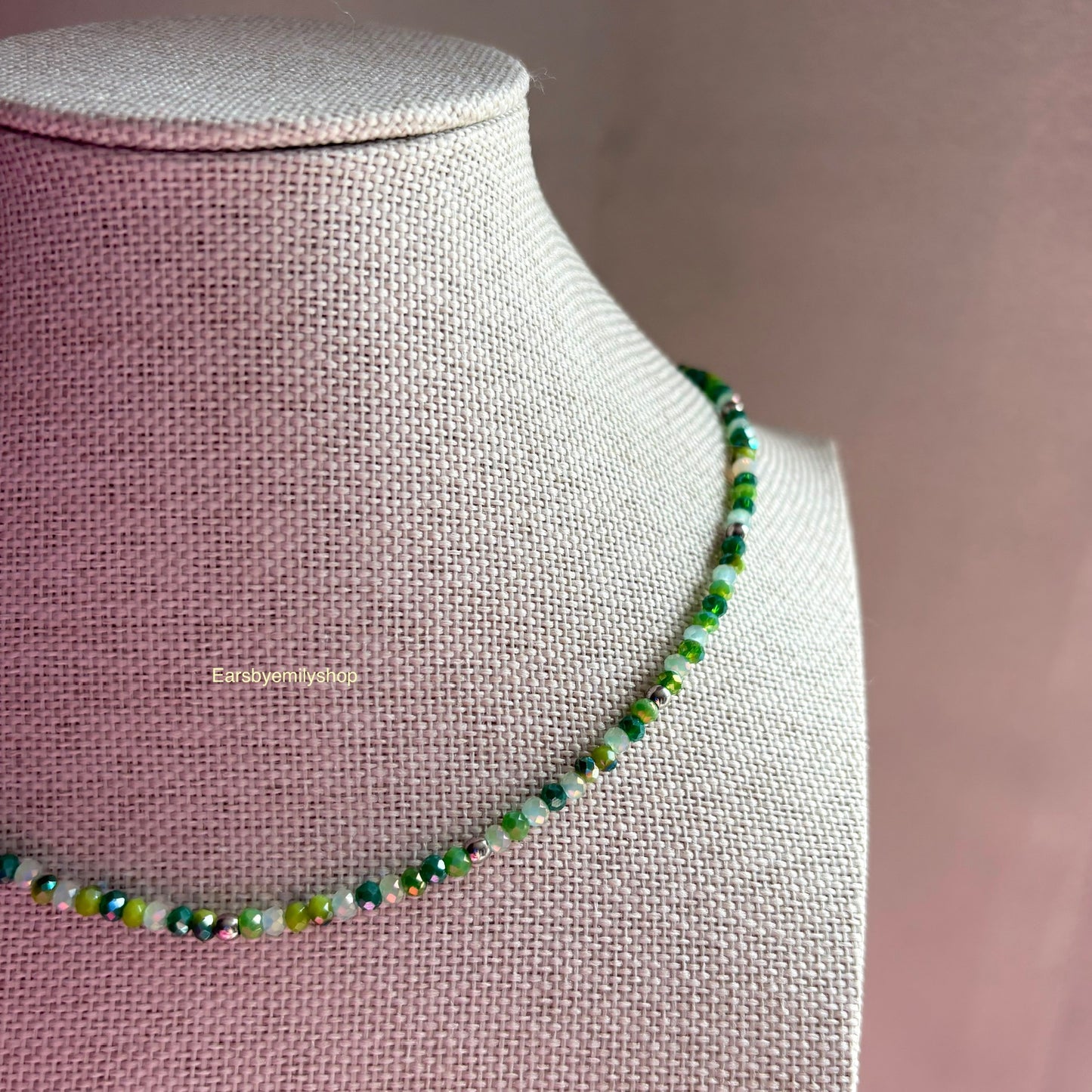 Green and silver cool handmade beaded 24kt stainless steel necklace