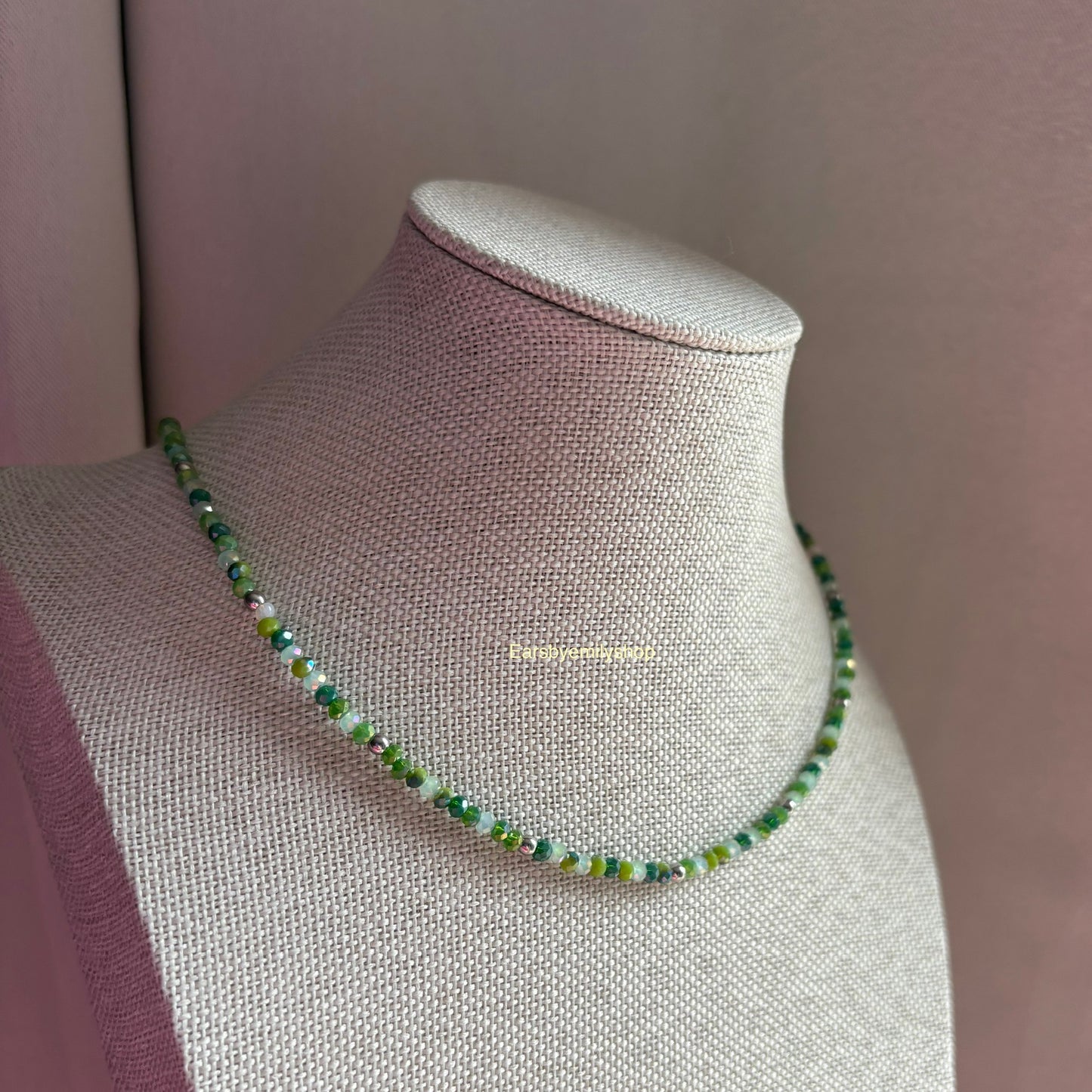Green and silver cool handmade beaded 24kt stainless steel necklace