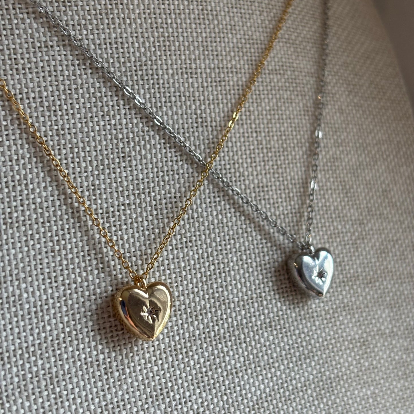 Gold or silver heart pendant with diamanté necklace