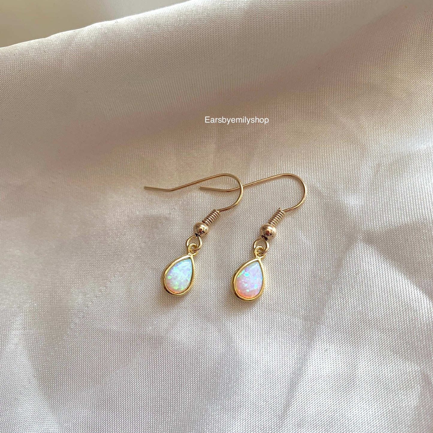 14k gold plated Opal gemstone drop dangle minimalist earrings
