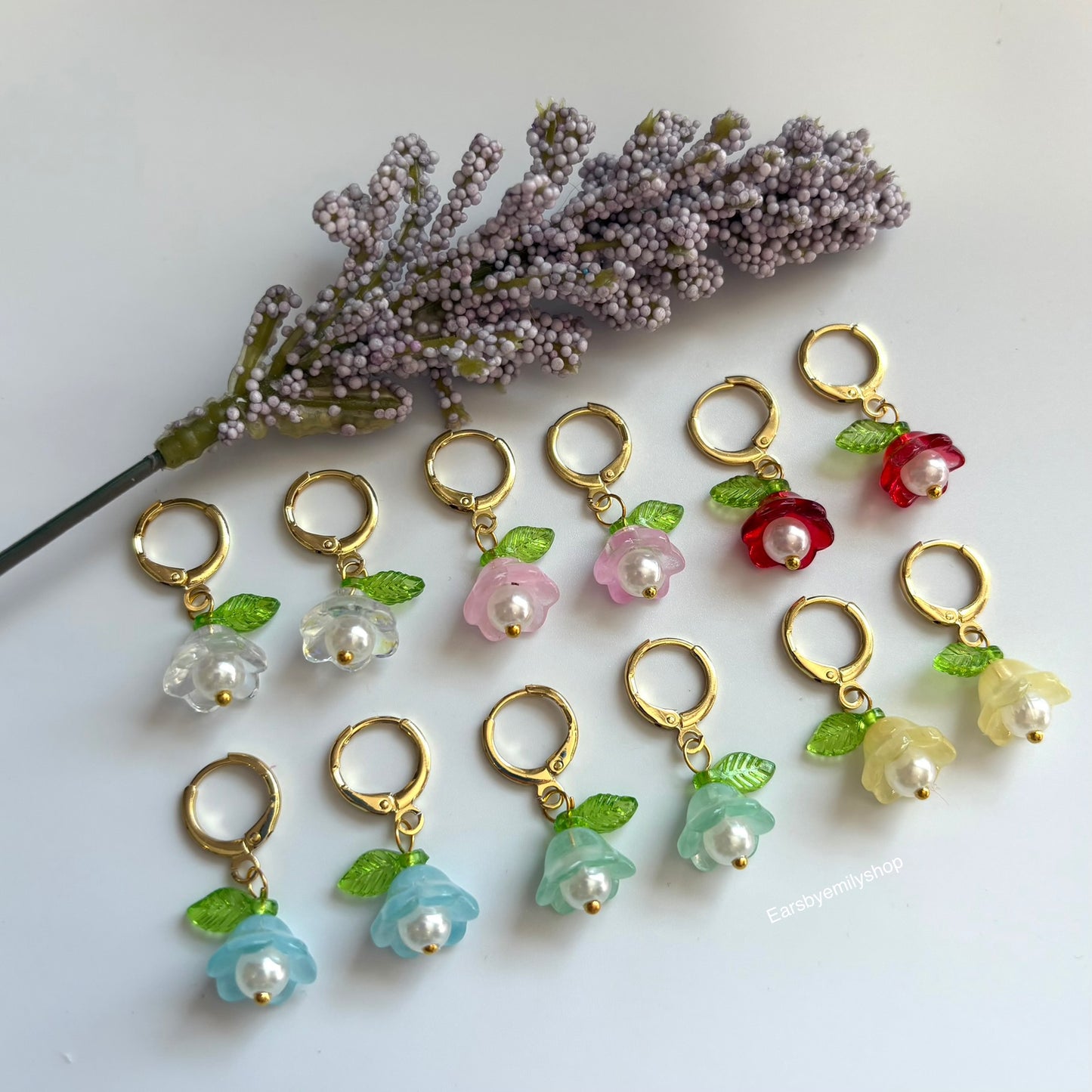 Cool colourful flower dangle gold plated huggie hoop earrings