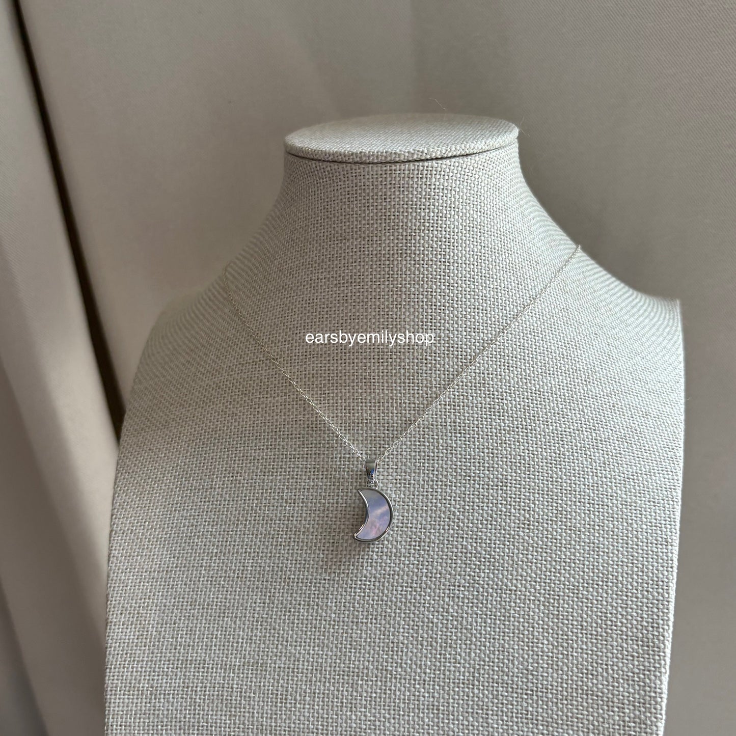 Mother of pearl moon silver necklace sterling silver chain