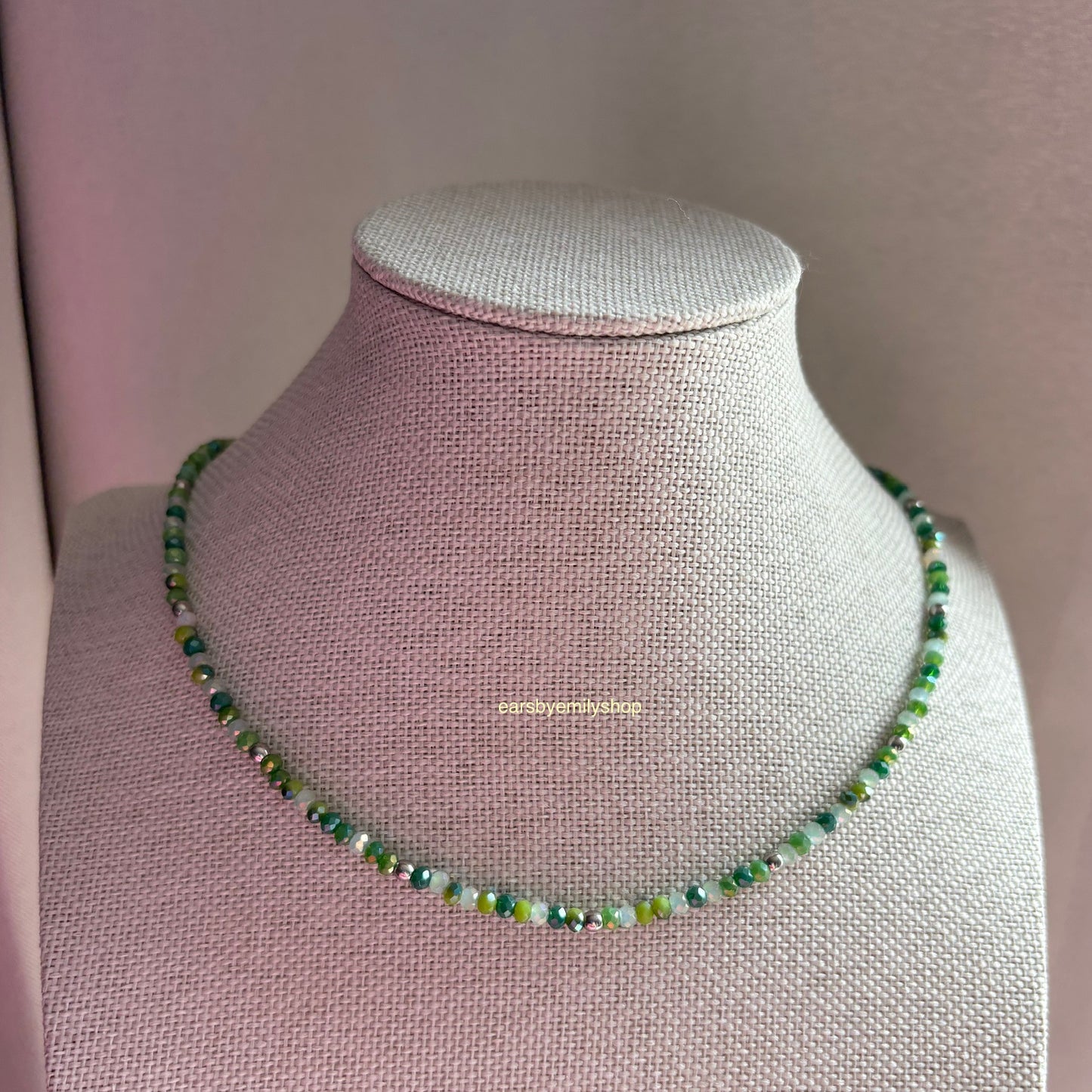 Green and silver cool handmade beaded 24kt stainless steel necklace