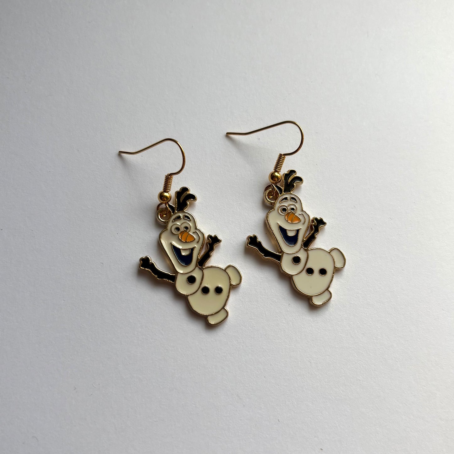 Cute cartoon snowman Christmas dangle earrings gold