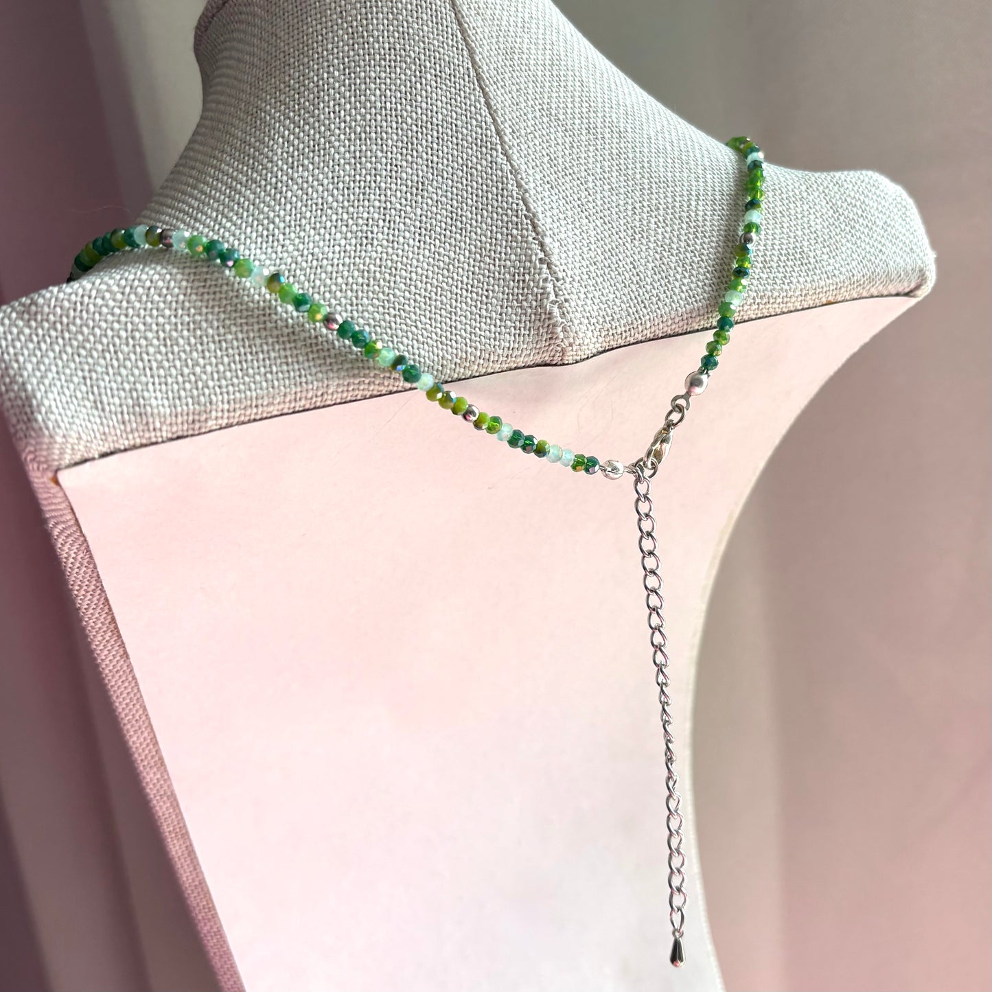 Green and silver cool handmade beaded 24kt stainless steel necklace