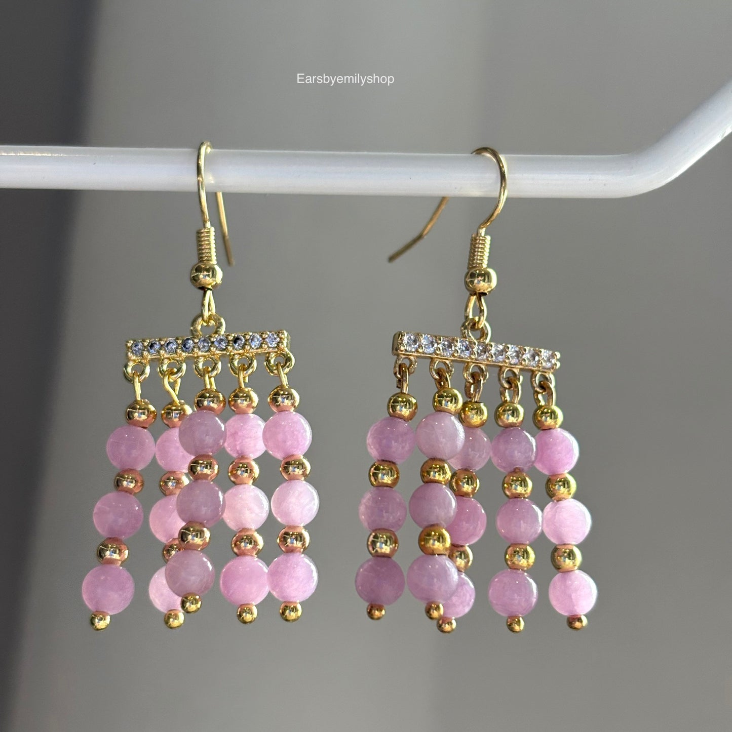 Cool statement pink and diamanté bead dangle gold plated earrings