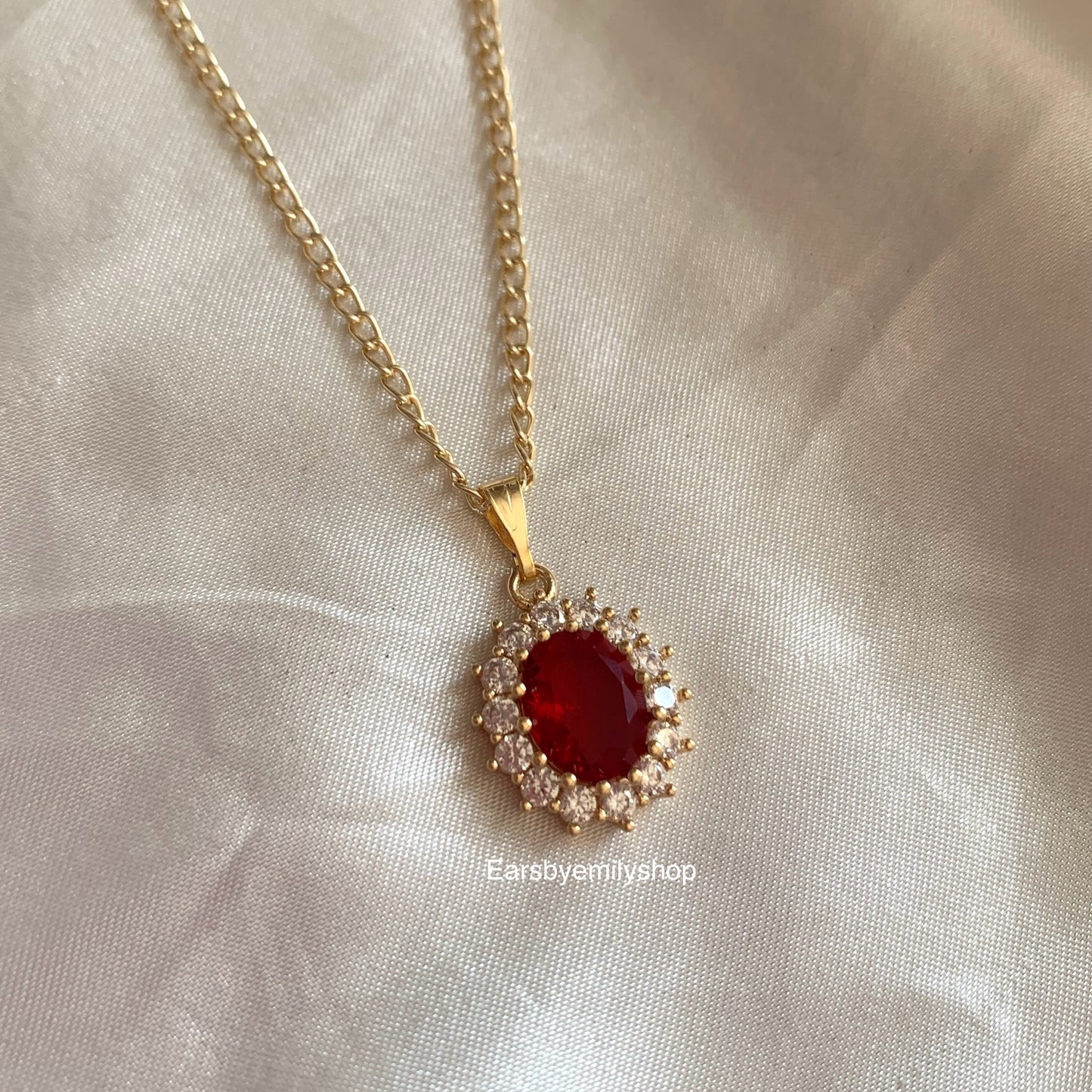 Gold plated red oval crystal with diamanté necklace, earrings or jewellery set