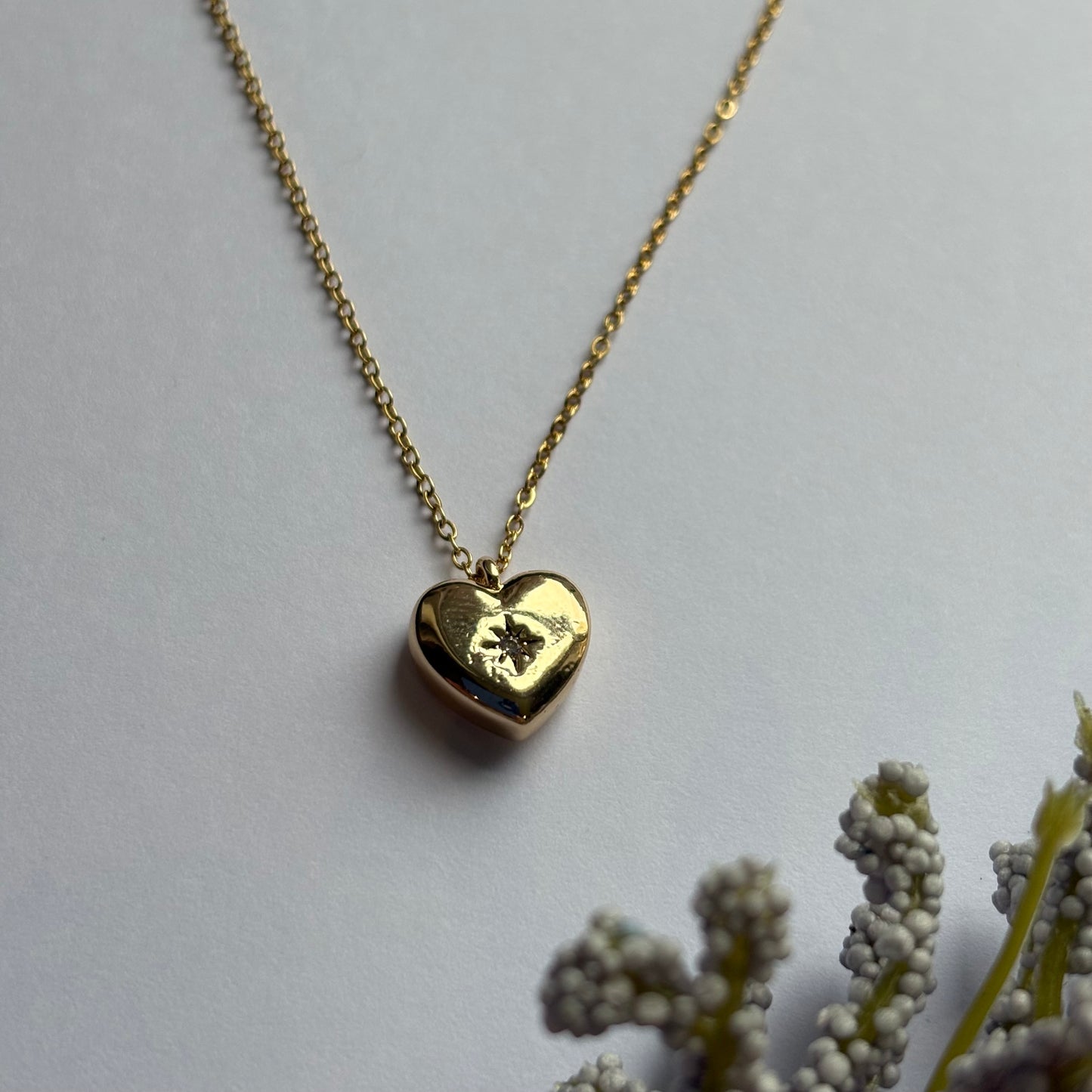 Gold or silver heart pendant with diamanté necklace