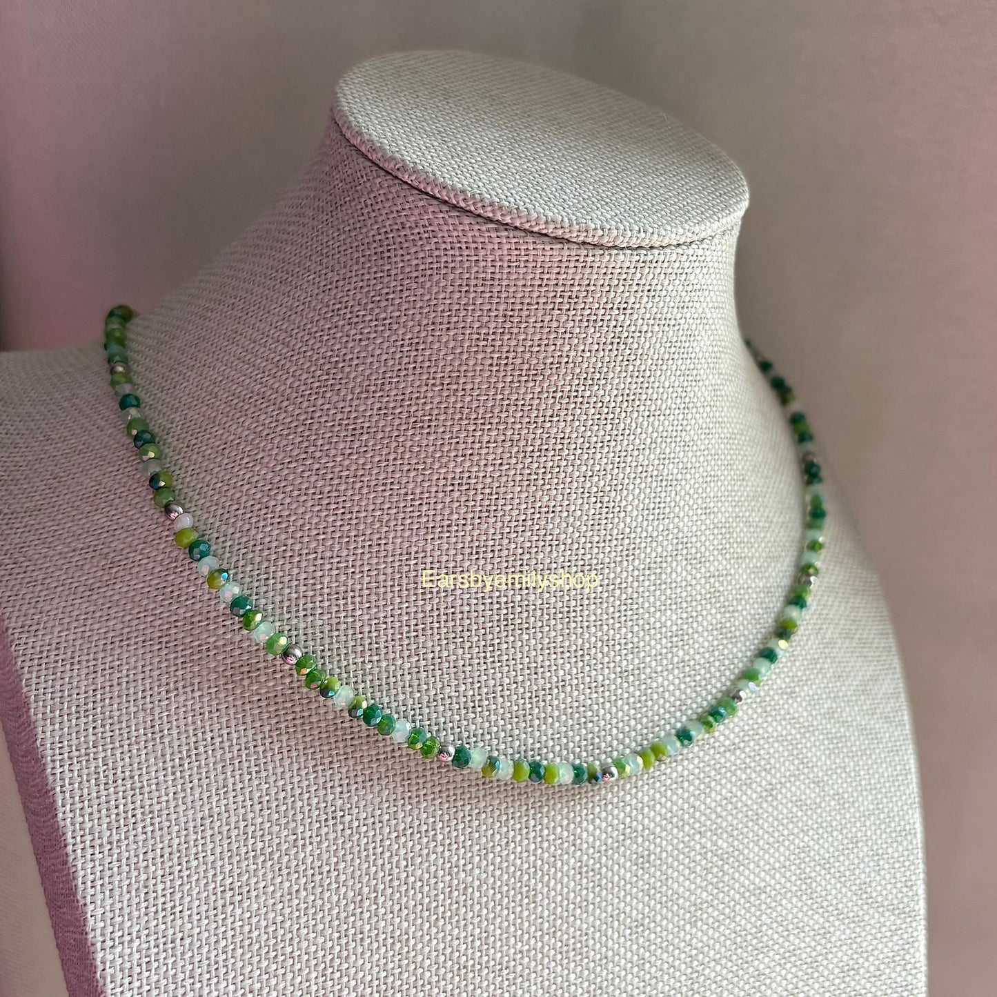 Green and silver cool handmade beaded 24kt stainless steel necklace