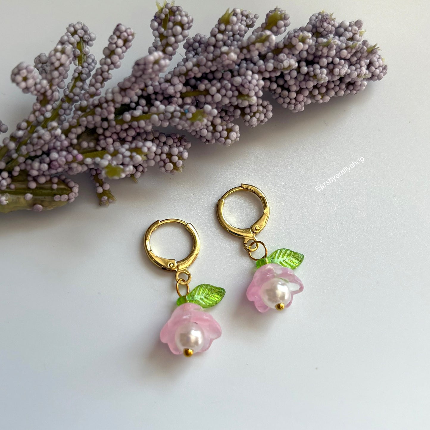 Cool colourful flower dangle gold plated huggie hoop earrings