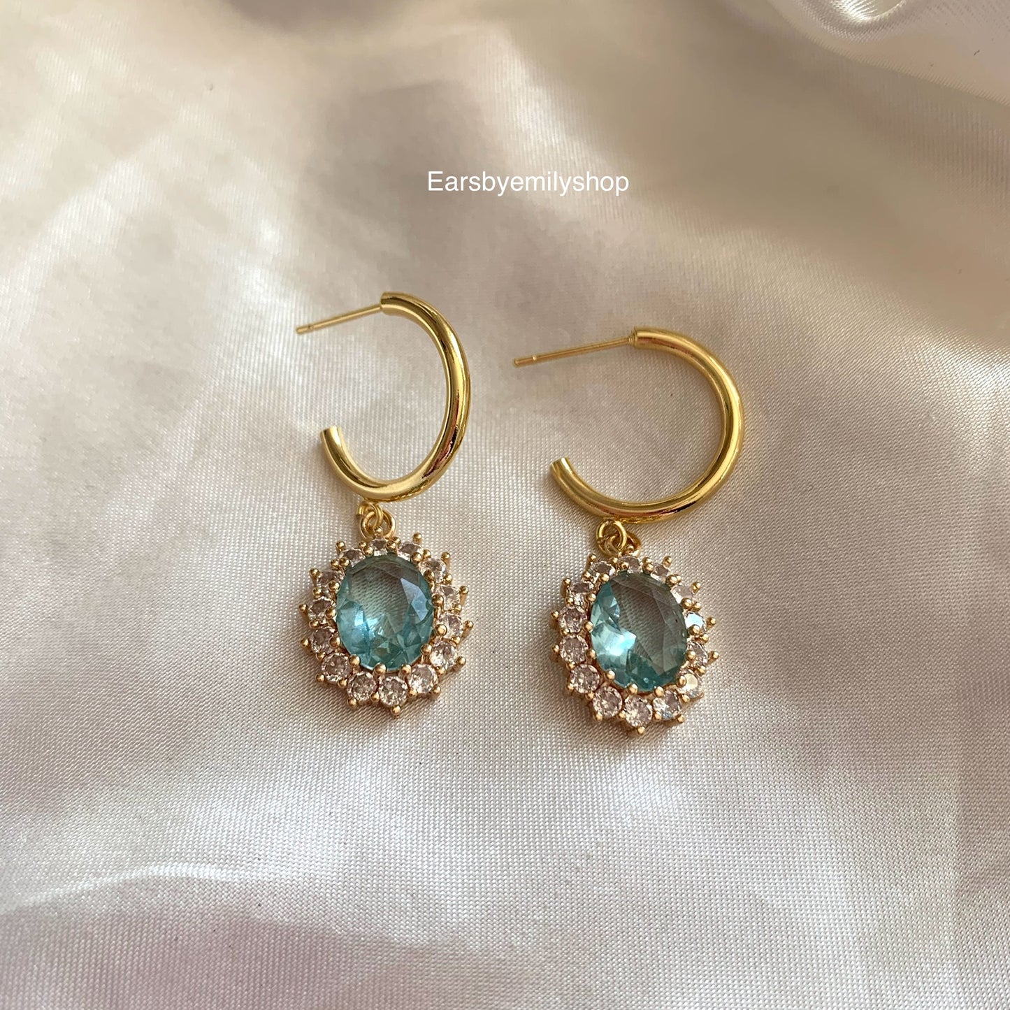 Gold plated light blue oval crystal with diamanté necklace, earrings or jewellery set