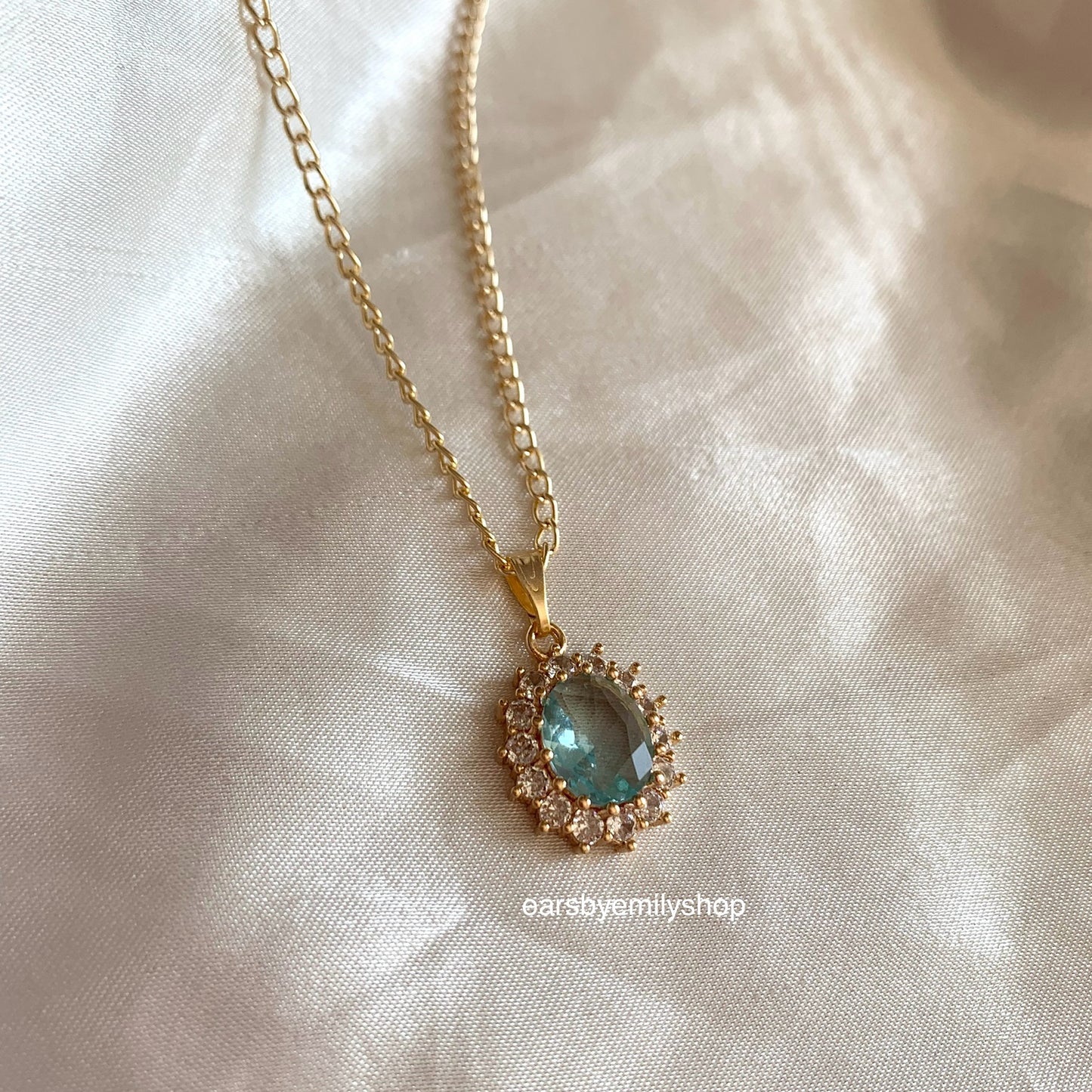 Gold plated light blue oval crystal with diamanté necklace, earrings or jewellery set