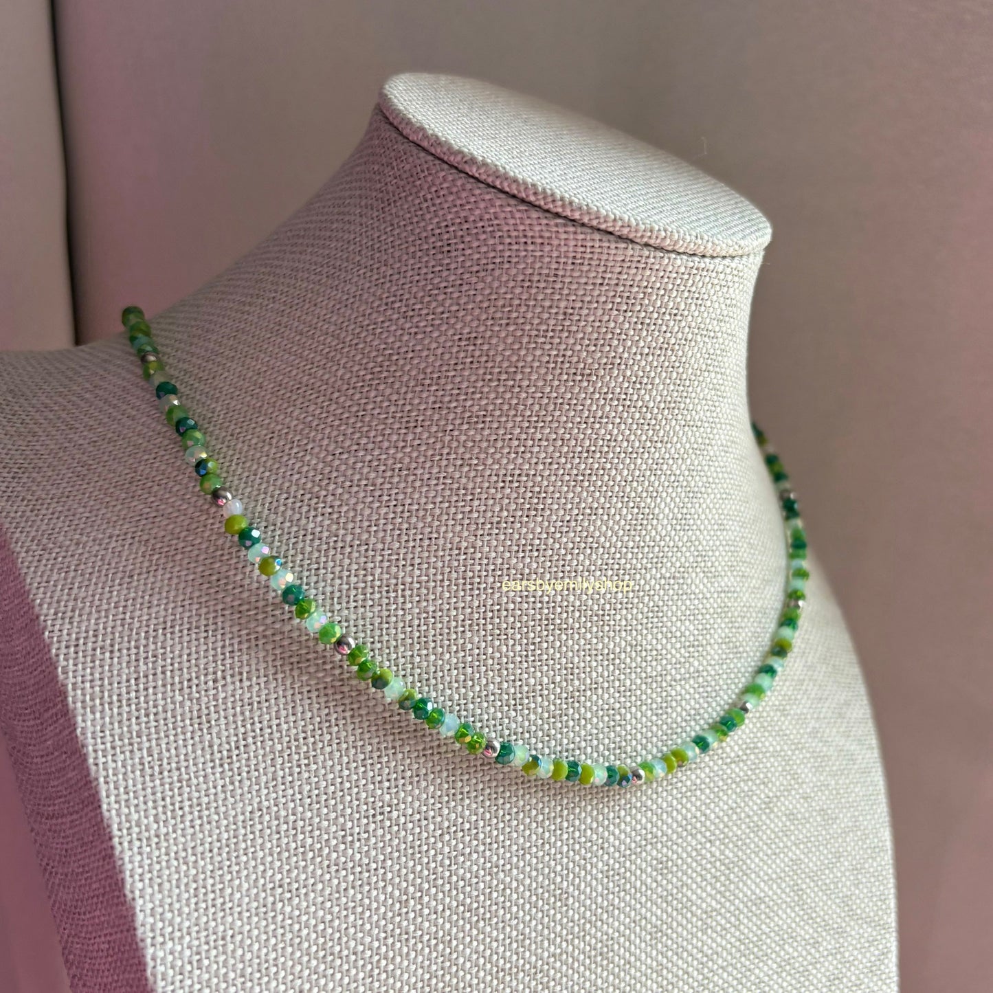 Green and silver cool handmade beaded 24kt stainless steel necklace