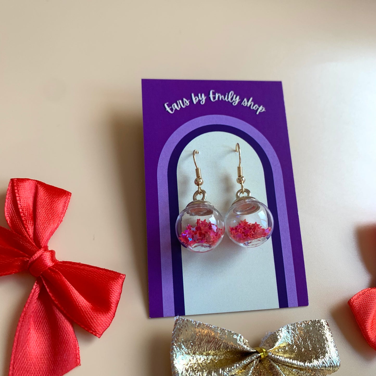 Festive yellow orange or red Christmas bauble gold earrings