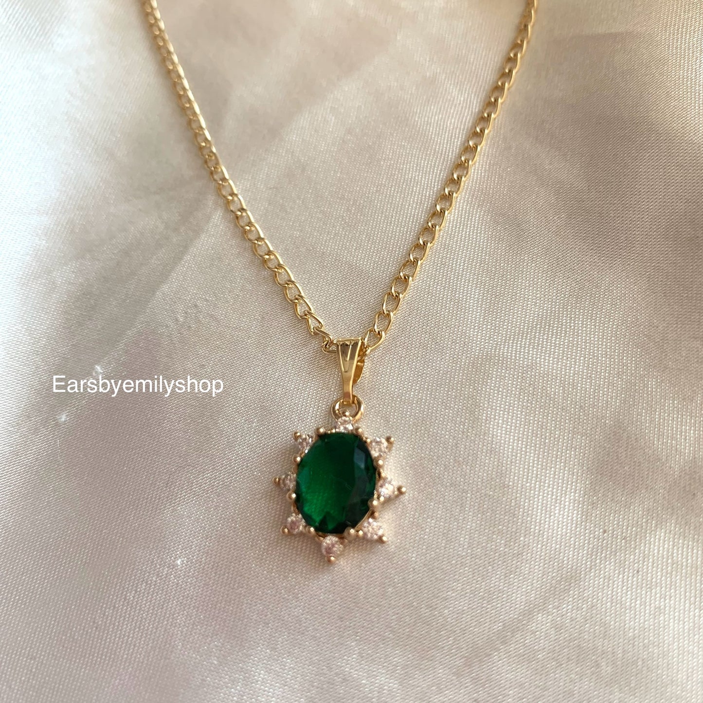 Gorgeous gold plated oval green crystal handmade drop dangle half hoop stud earrings, necklace or jewellery set/gift