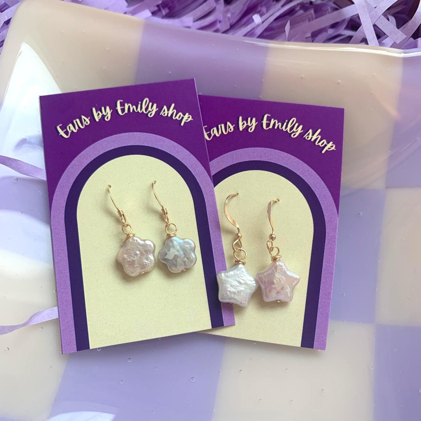 Sterling silver or gold filled star shaped fresh water pearl earrings