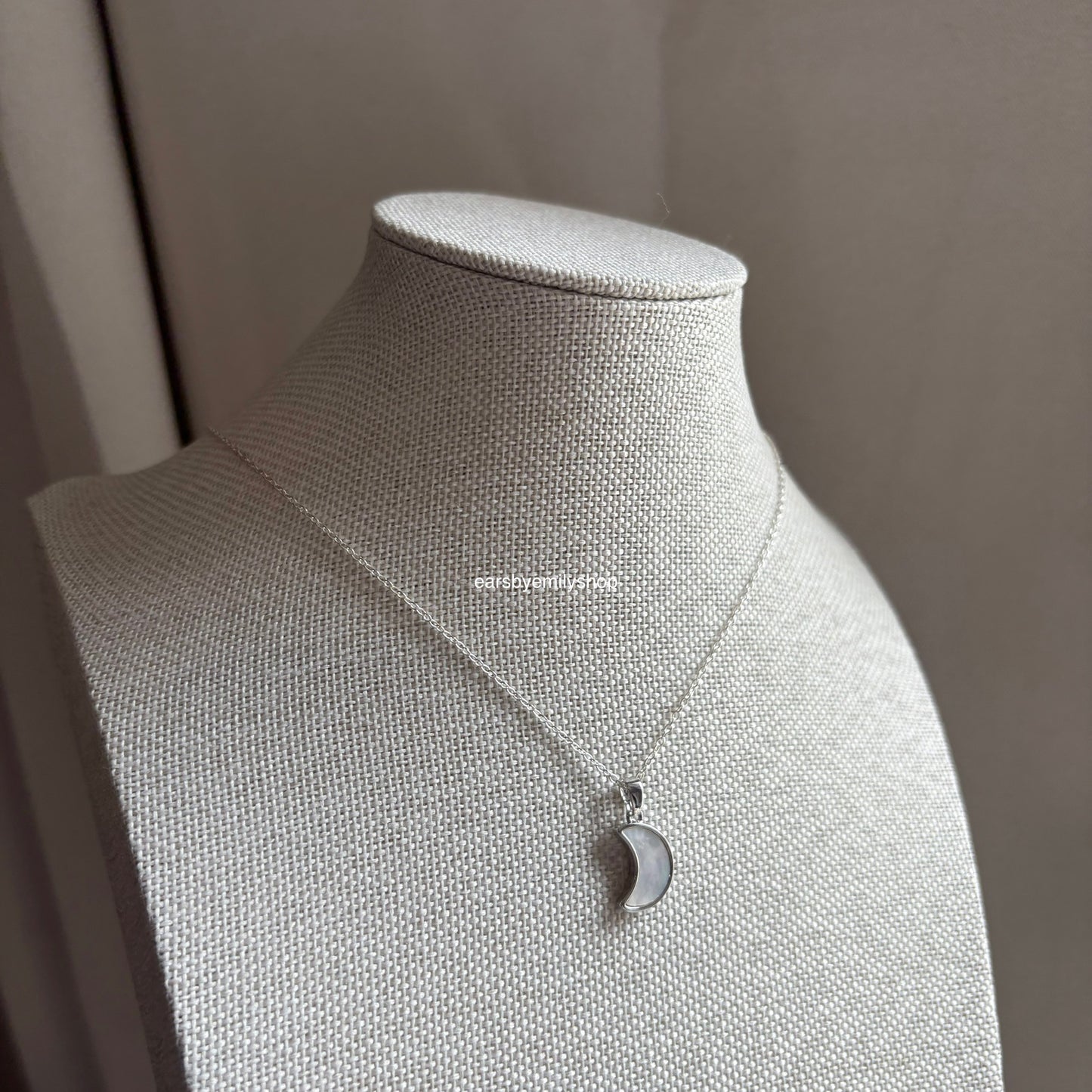 Mother of pearl moon silver necklace sterling silver chain