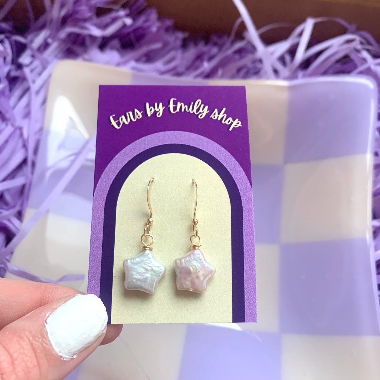 Sterling silver or gold filled star shaped fresh water pearl earrings