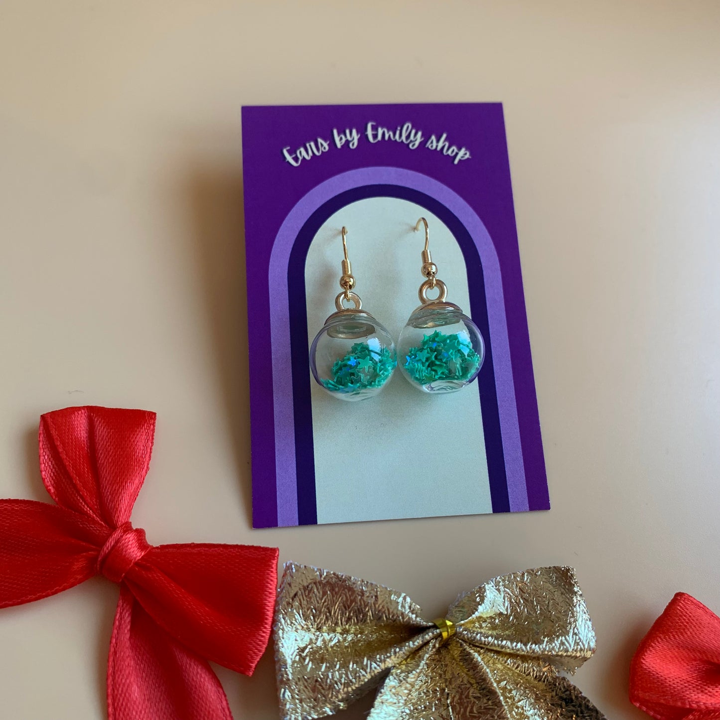 Festive green Christmas bauble gold earrings