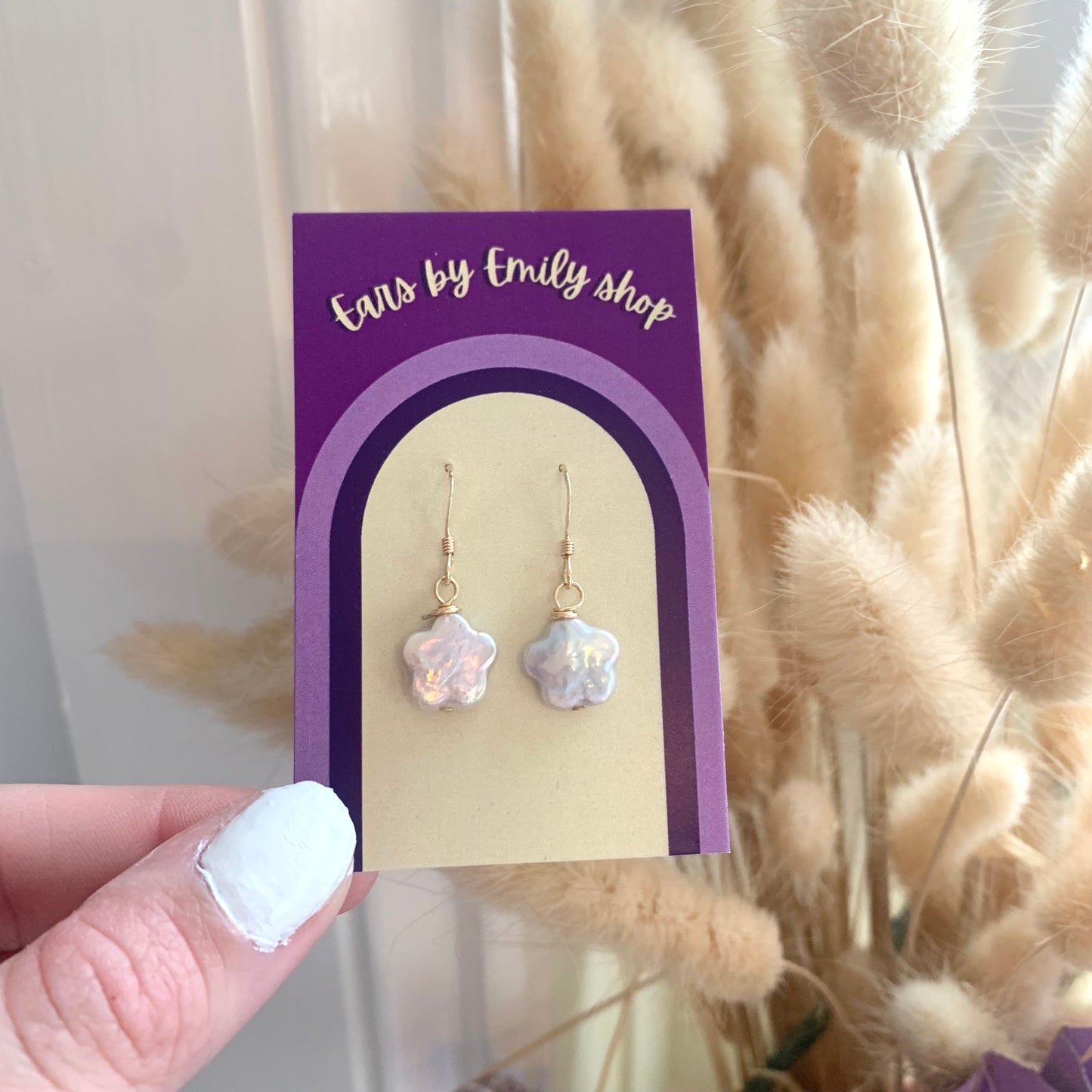 sterling silver or gold filled flower shaped fresh water pearl earrings