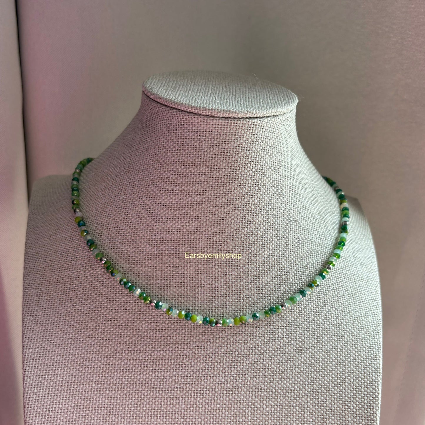 Green and silver cool handmade beaded 24kt stainless steel necklace