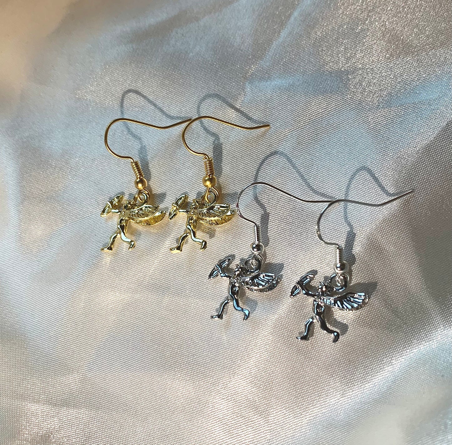 Silver or gold little cupid dangle earrings