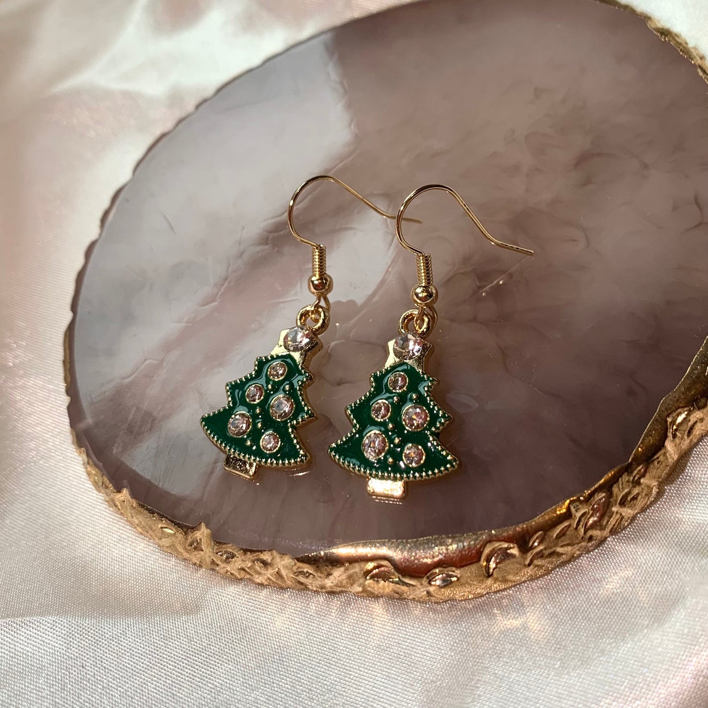 Festive green Christmas tree earrings