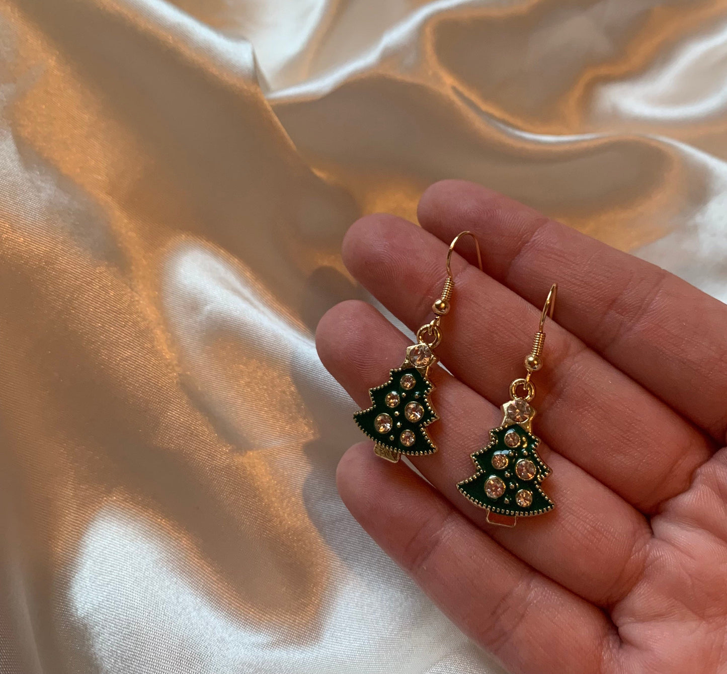 Festive green Christmas tree earrings