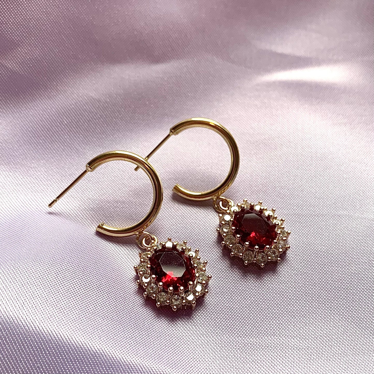 Gold plated red oval crystal with diamanté necklace, earrings or jewellery set