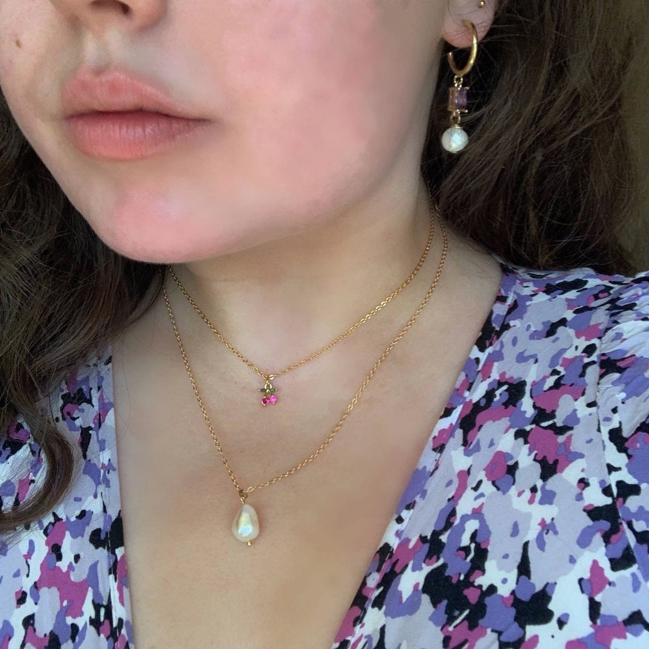 Gold plated fruit 16 inch Cherry or grape necklace
