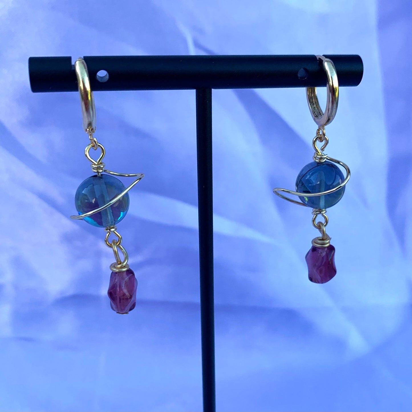 Space statement Saturn planet handmade gold plated hoop earrings