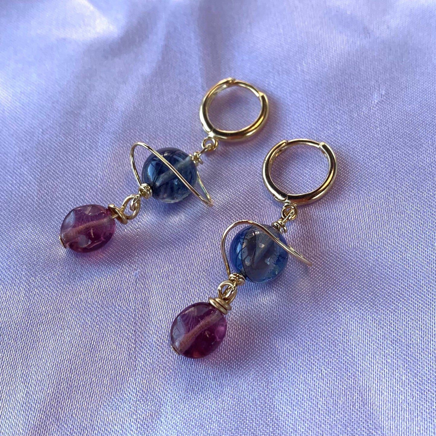 Space statement Saturn planet handmade gold plated hoop earrings
