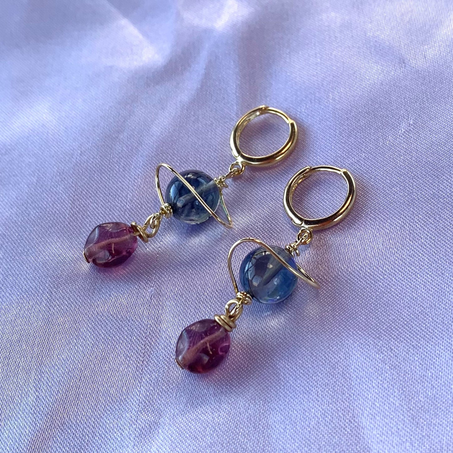Space statement Saturn planet handmade gold plated hoop earrings