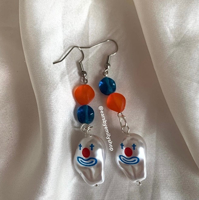 Faux pearl happy clown earrings