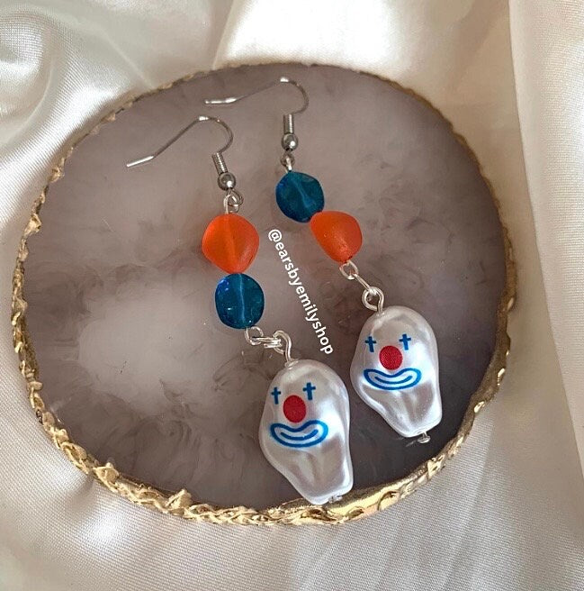 Faux pearl happy clown earrings