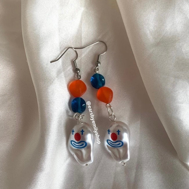 Faux pearl happy clown earrings