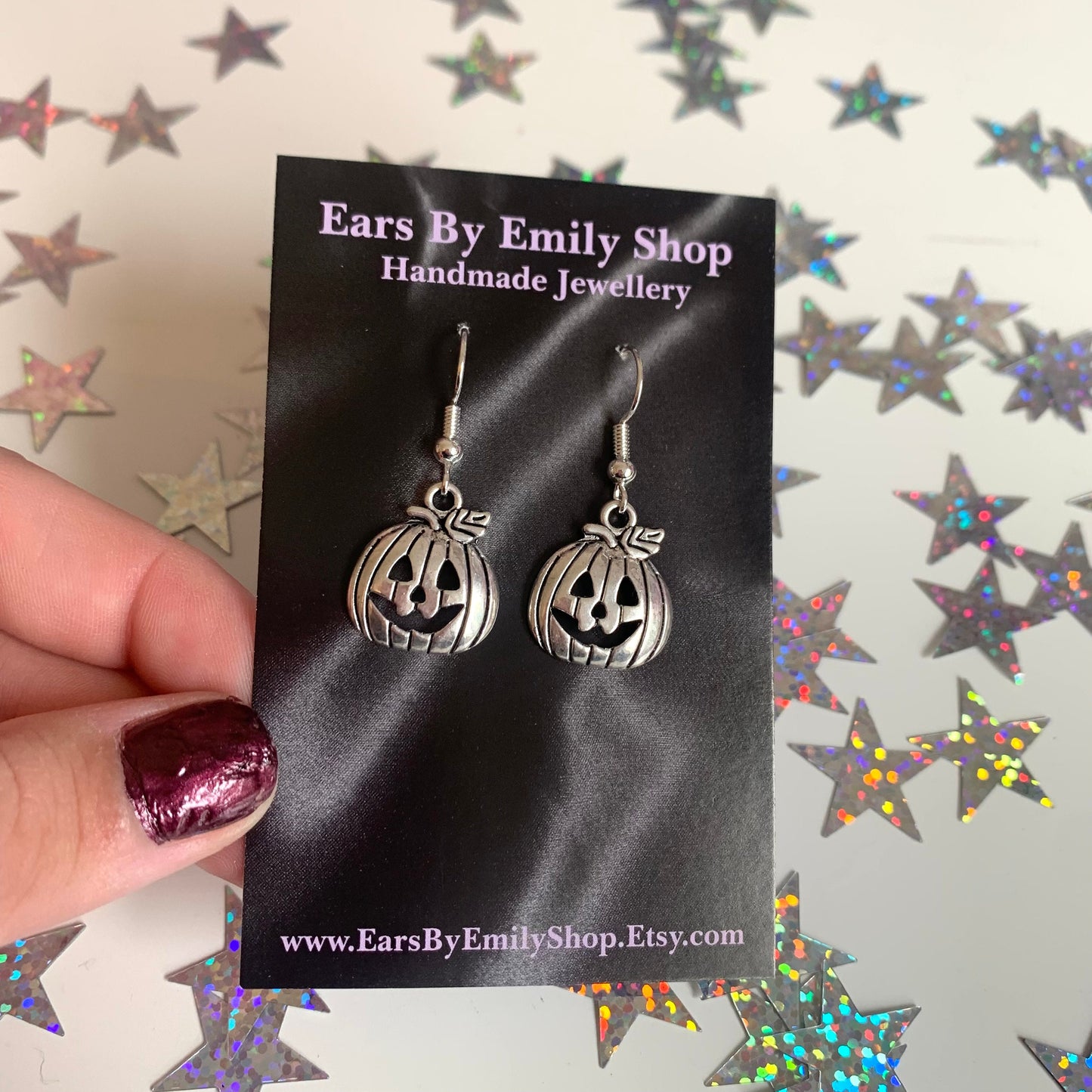 Silver Halloween pumpkin dangle earrings