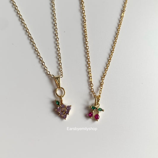 Gold plated fruit 16 inch Cherry or grape necklace