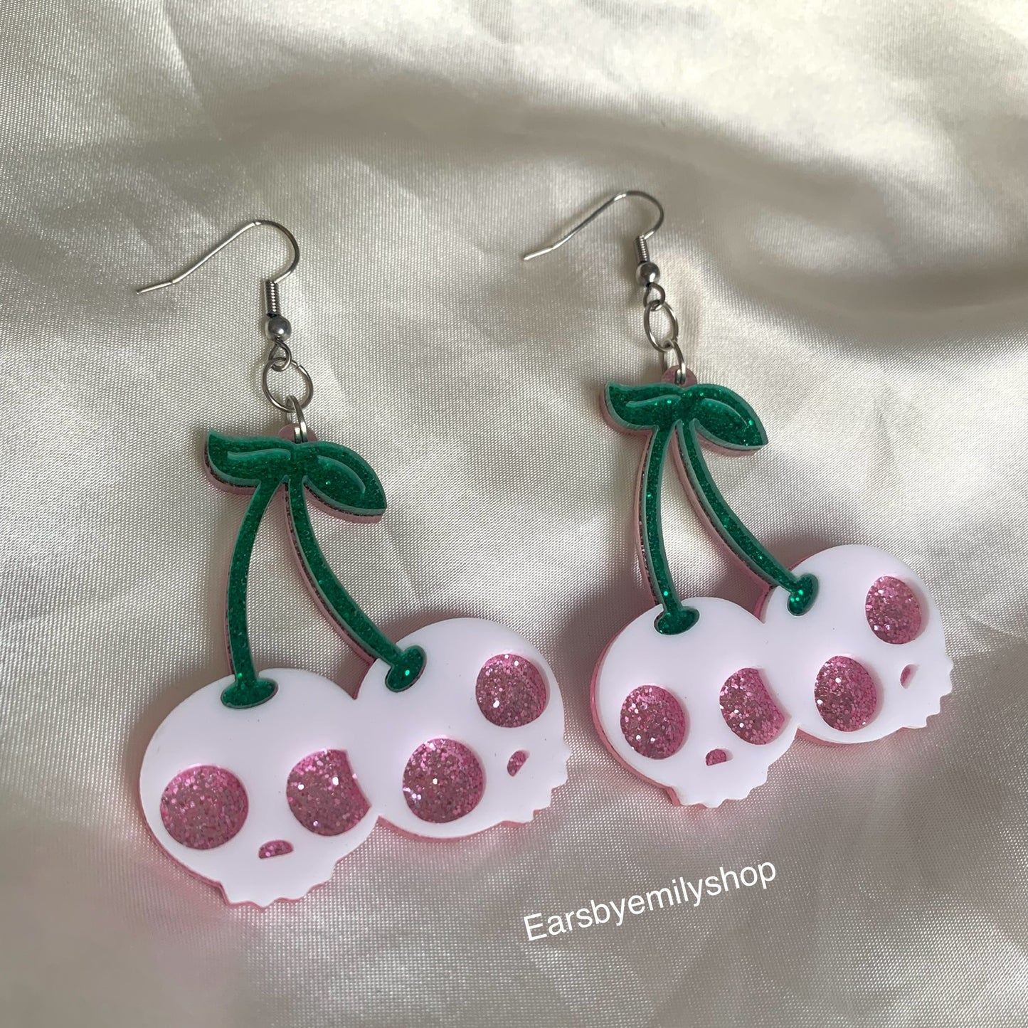 Pink skull cherry earrings