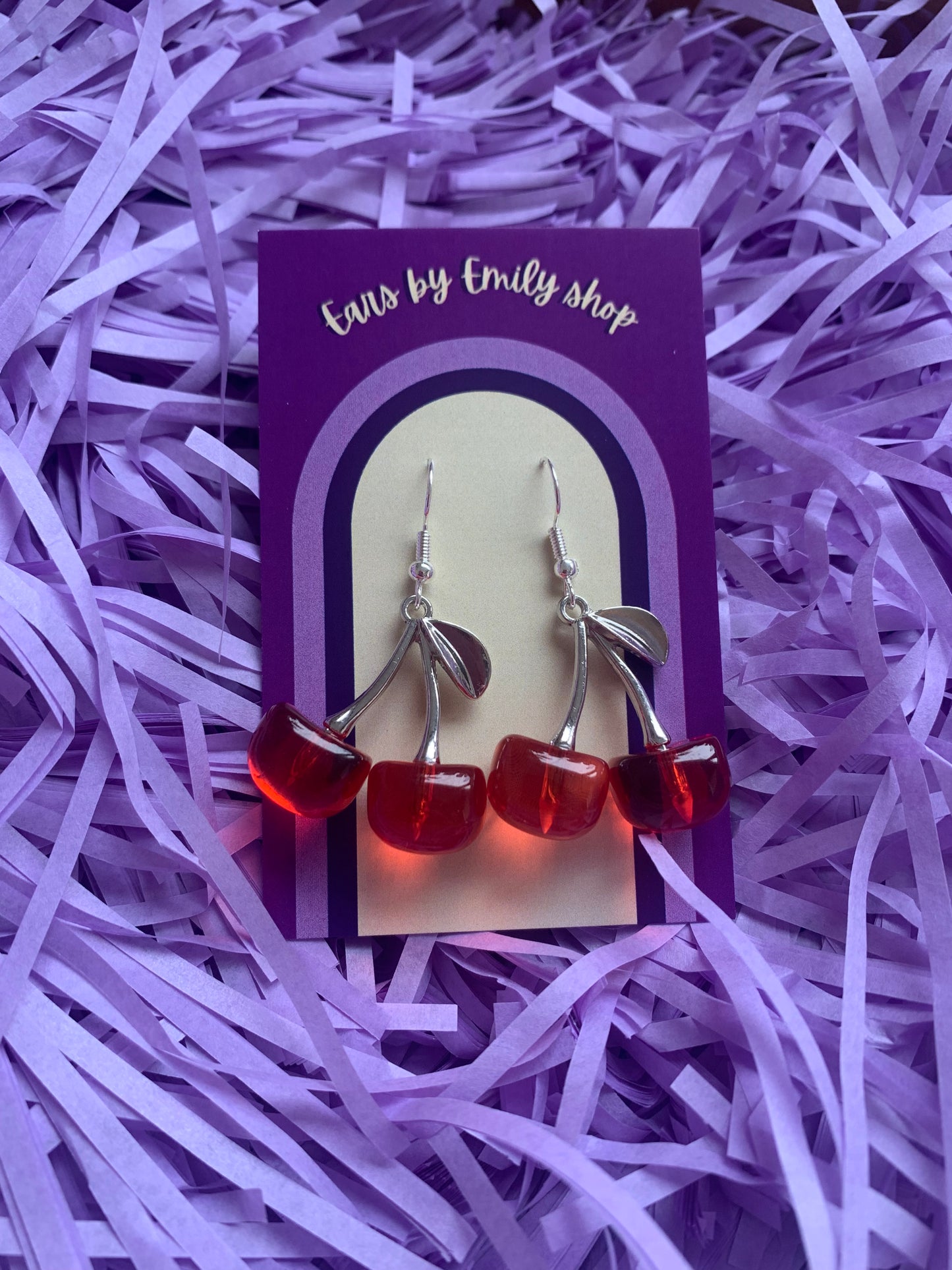 3D red pink cherry statement silver earrings